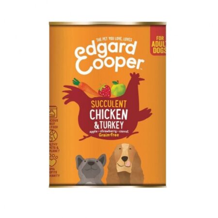 Edgard&Cooper Sočen piščanec s puranom v družbi jabolk, jagod in korenja